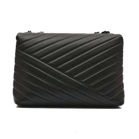 Tory Burch Kira Chevron Large Shoulder Bag – Black/Silver - Picture 2 of 10